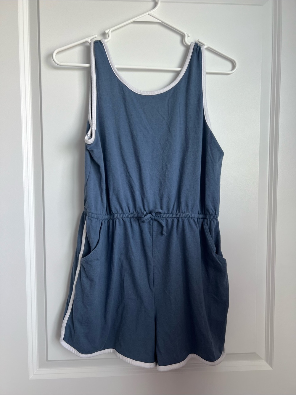 Girls Blue Tank Romper with White Trim - Kids Bottoms